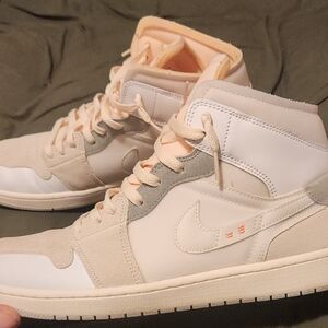 "Jordan 1 Mid Craft" Sneakers in White and Cream